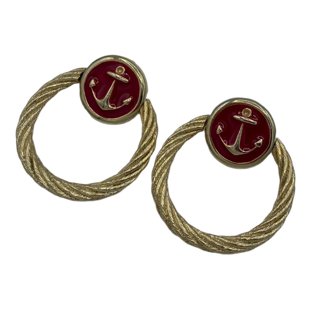 Door knockers oversized gold tone vintage round earrings enamel anchor twisted